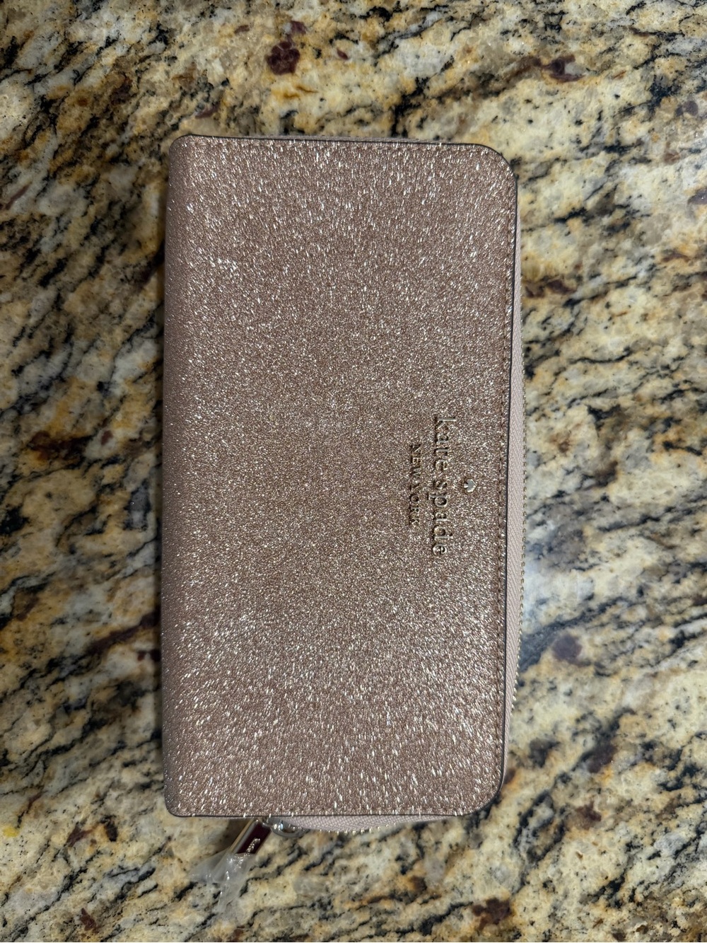 kate spade Glitter Zip-Around Wallet in Rose Gold Sparkle